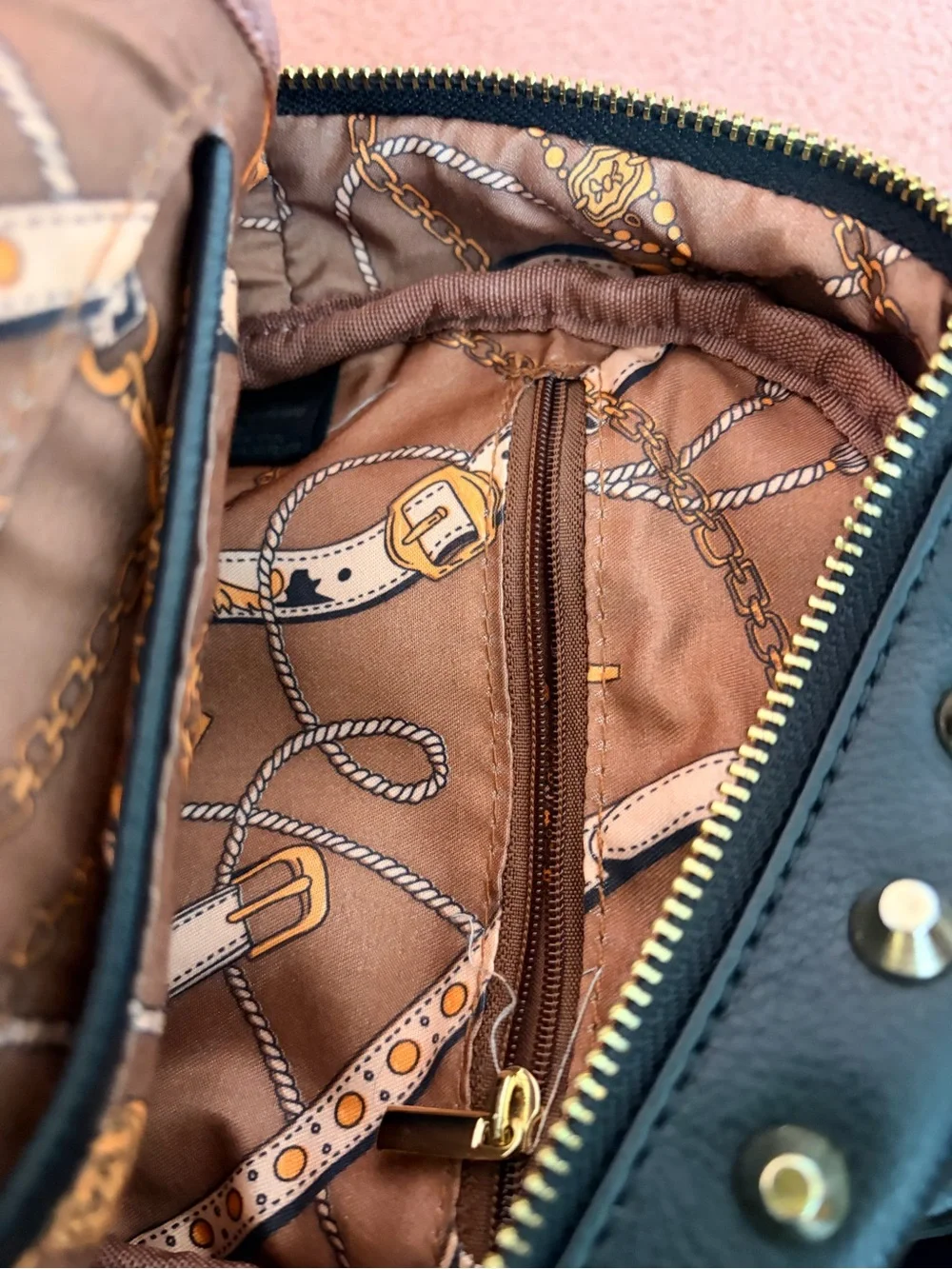 Mini rock n’ roll studded backpack. Vegan leather. Very roomie inside!!